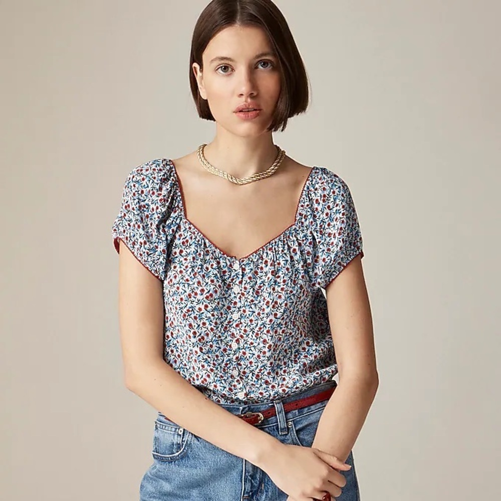 J. Crew Cap-sleeve top poppy crepe de chine size XS peasant square neck CI528